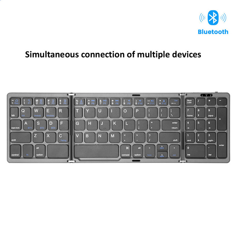 HKYC punjiva Bluetooth sklopiva tipkovnica s numeričkim telefonskim tabletom sklopiva bežična tipkovnica za IOS/Android/Windows/Mac