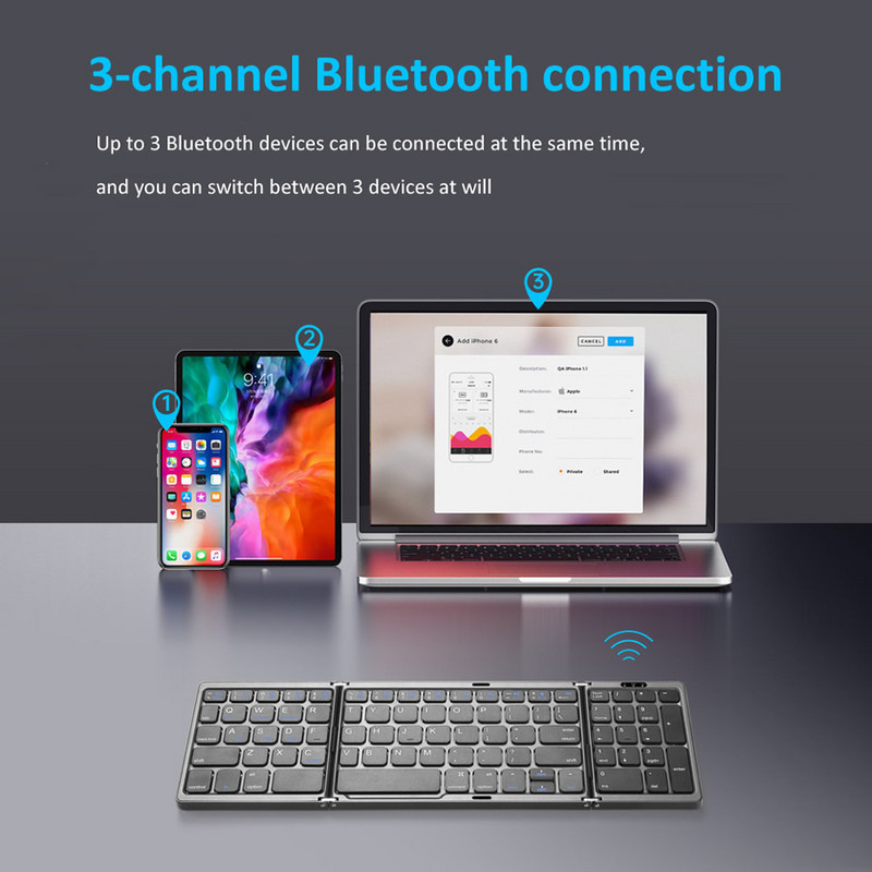 HKYC punjiva Bluetooth sklopiva tipkovnica s numeričkim telefonskim tabletom sklopiva bežična tipkovnica za IOS/Android/Windows/Mac