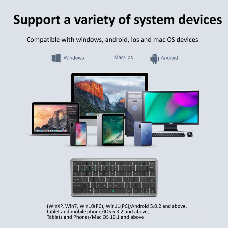 HKYC 3 kanala prijenosna bežična Bluetooth 5.2 tablet tipkovnica s touchpadom sklopiva torbica za Windows Android IOS ipad telefon