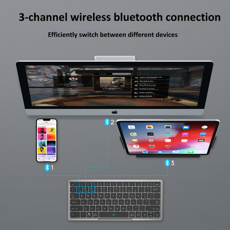 HKYC 3 kanala prijenosna bežična Bluetooth 5.2 tablet tipkovnica s touchpadom sklopiva torbica za Windows Android IOS ipad telefon