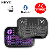 A8 Mini tastatură Bluetooth 2.4G Moduri duale Tastatură portabilă Mouse iluminat din spate Touchpad Telecomandă pentru Windows Android