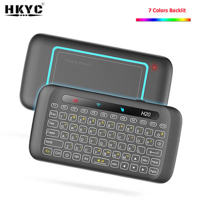 HKYC H20 Mini 2,4 Ghz Tastatură fără fir Lumină din spate Touchpad Air Mouse Telecomandă IR Leaning pentru Andorid Box Smart TV Windows