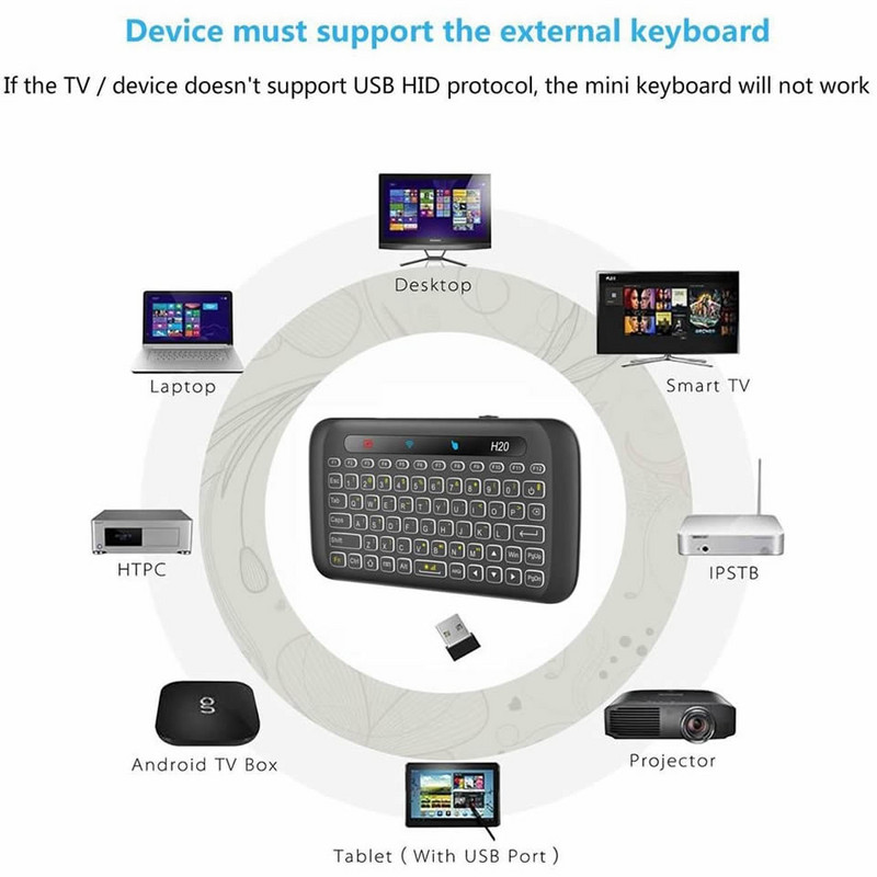 HKYC H20 Mini 2,4 Ghz bežična tipkovnica s pozadinskim osvjetljenjem Touchpad Air Mouse IR nagnuti daljinski upravljač za Andorid Box Smart TV Windows