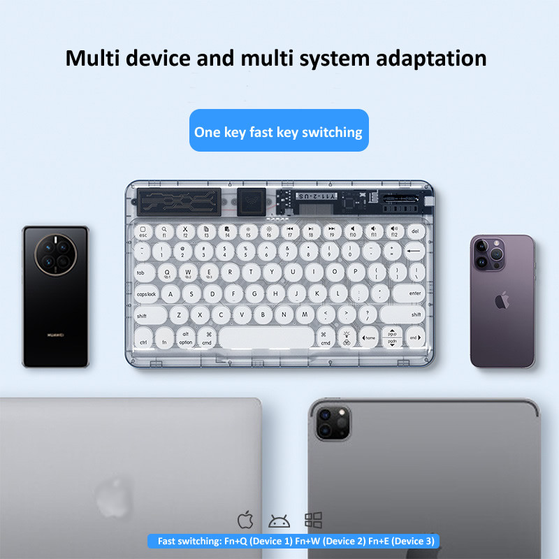 HKYC vezeték nélküli billentyűzet táblagéphez Android iOS Windows Bluetooth billentyűzet Átlátszó RGB háttérvilágítású billentyűzet iPad telefonhoz laptophoz