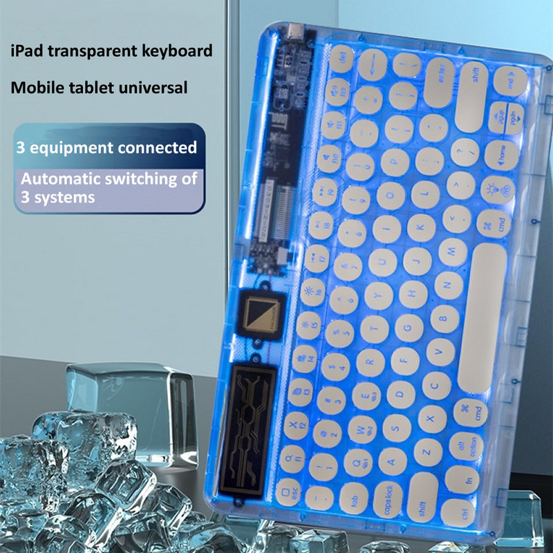 HKYC vezeték nélküli billentyűzet táblagéphez Android iOS Windows Bluetooth billentyűzet Átlátszó RGB háttérvilágítású billentyűzet iPad telefonhoz laptophoz