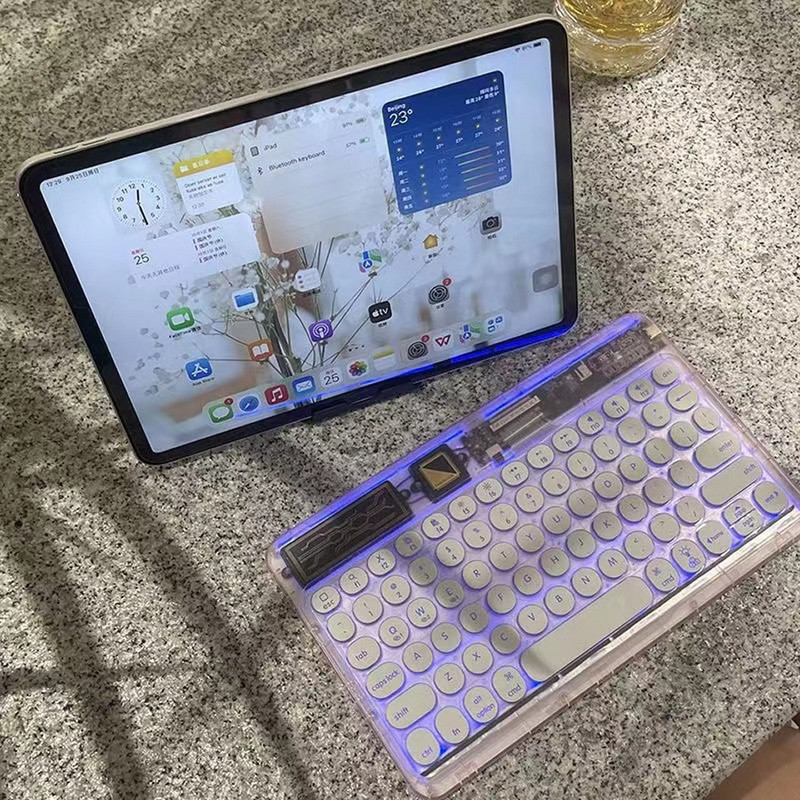 HKYC vezeték nélküli billentyűzet táblagéphez Android iOS Windows Bluetooth billentyűzet Átlátszó RGB háttérvilágítású billentyűzet iPad telefonhoz laptophoz