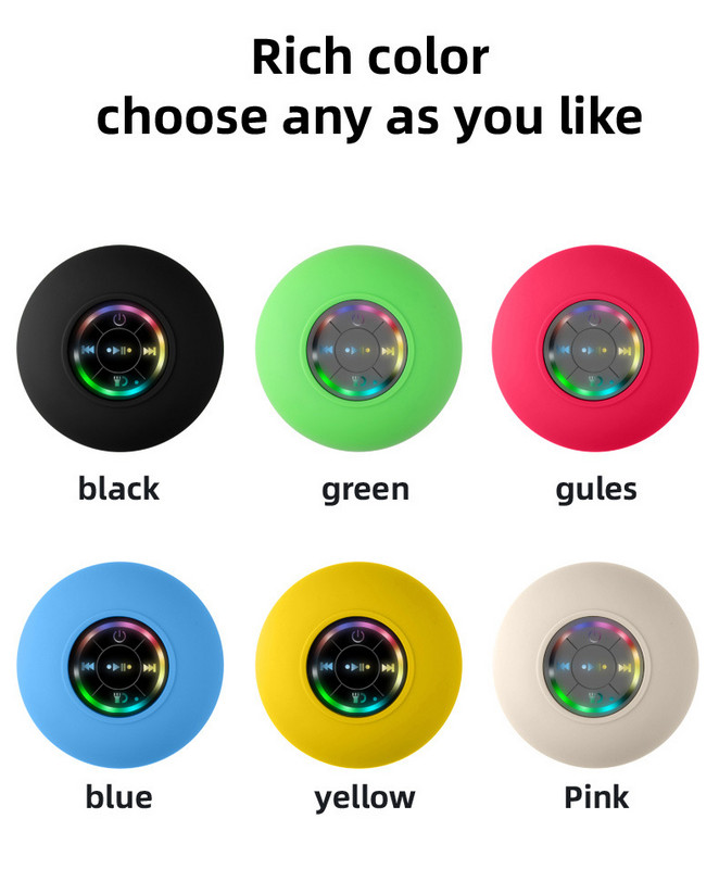 Mini Bluetooth reproduktor, vodotesný kúpeľňový audio bezdrôtový sprchový reproduktor s RGB svetlom pre telefón, soundbar, hands-free reproduktor do auta