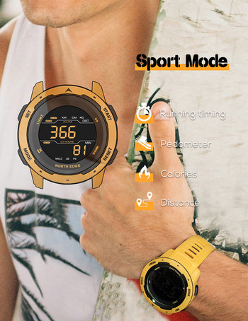 NORTH EDGE Mars Мъжки смарт часовник Дамски спортни часовници Военен часовник Крачкомер с двойно време Цифрова аларма Обратно броене Водоустойчив 50M