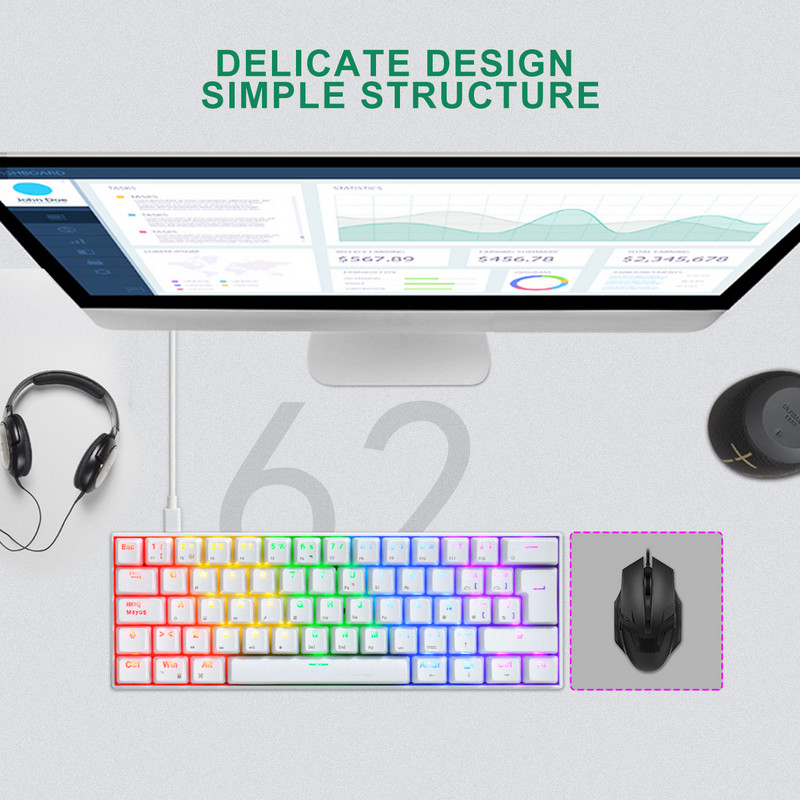 Brasiilia vene hispaania 62 klahviga mehaaniline klaviatuur 60% minivärviline taustavalgustusega USB juhtmega mänguriklaviatuur reisilauaarvutile