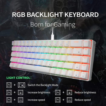 RK ROYAL KLUDGE RKG68 2.4G безжична Bluetooth 65% механична клавиатура RGB подсветка 68 клавиша Трирежимна игрална клавиатура с гореща смяна