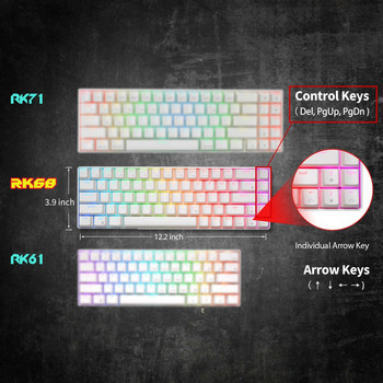 RK ROYAL KLUDGE RKG68 2.4G безжична Bluetooth 65% механична клавиатура RGB подсветка 68 клавиша Трирежимна игрална клавиатура с гореща смяна