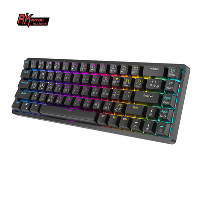 RK ROYAL KLUDGE RKG68 2.4G Bluetooth fără fir 65% Tastatură mecanică RGB iluminat din spate 68 de taste Tastatură pentru jocuri în trei moduri, schimbabilă la cald
