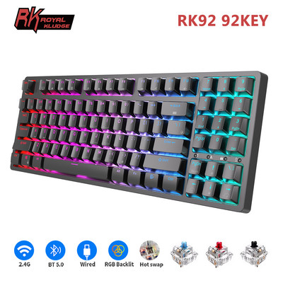 RK92 92 billentyűs RGB vezeték nélküli Bluetooth mechanikus billentyűzet hárommódusú BT5.0/2.4G/USB működés közben cserélhető gamer billentyűzetek táblagéphez