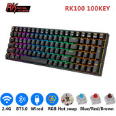 RK ROYAL KLUDGE RK100 2,4 G bezvadu/Bluetooth/vadu RGB mehāniskā tastatūra, 100 taustiņu karstā maināma spēļu tastatūra operētājsistēmai Win/Mac