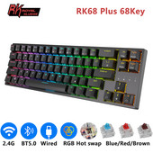 RK871/RK68 Plus 2,4 G bezvadu Bluetooth mehāniskā tastatūra 68 taustiņi 65% RGB fona apgaismojums, karsti maināma spēļu tastatūra Royal Kludge