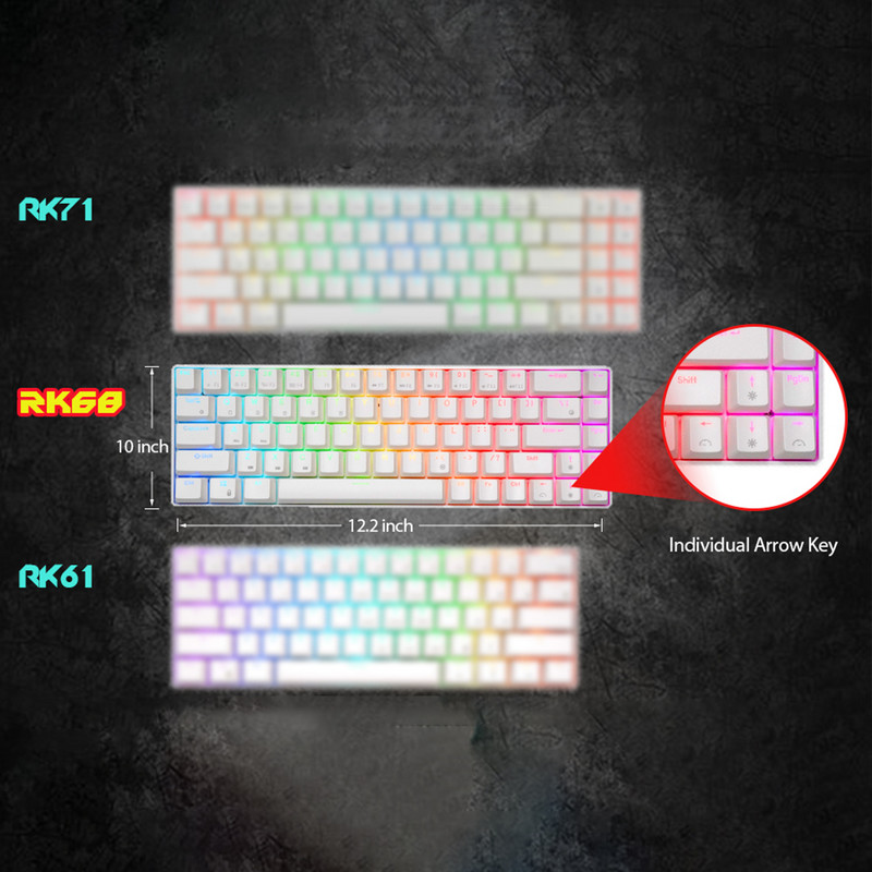 RKG68 RK837 bezvadu mehāniskā tastatūra 68 taustiņi 65% RGB fona apgaismojums, karsti maināms 2,4 GHz Bluetooth USB vadu spēļu Royal Kludge