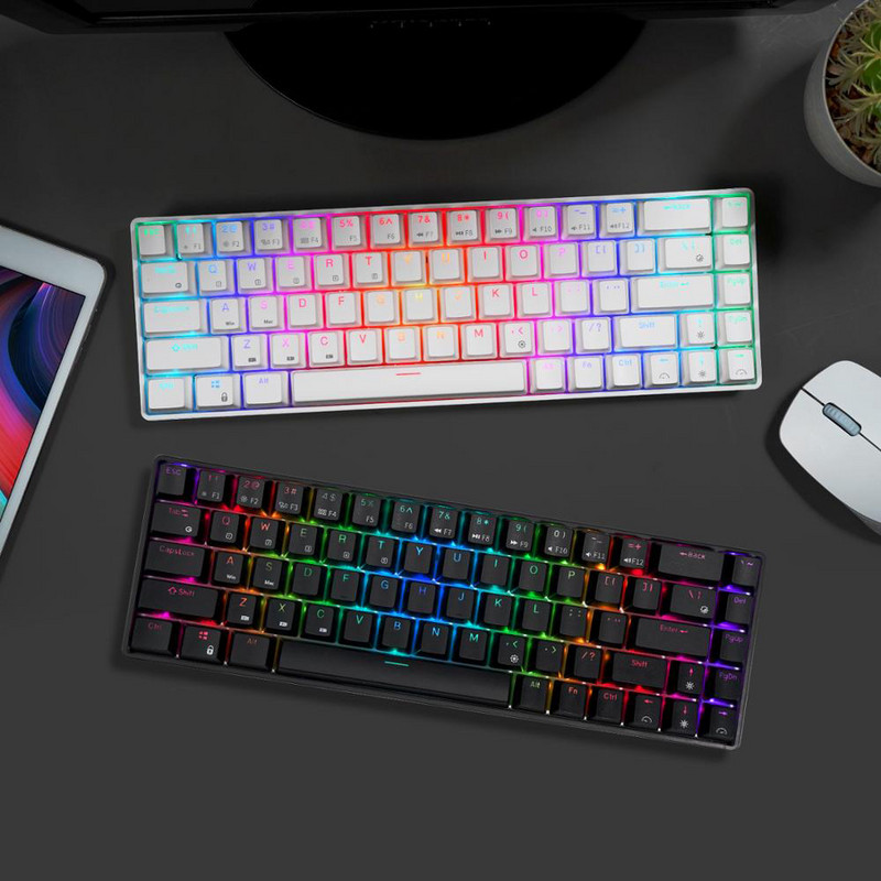 RKG68 RK837 bezvadu mehāniskā tastatūra 68 taustiņi 65% RGB fona apgaismojums, karsti maināms 2,4 GHz Bluetooth USB vadu spēļu Royal Kludge