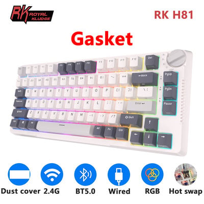 RK H81 Royal Kludge Garnitură Structură Tastatură mecanică tri-mode 81 taste 80% RGB Iluminat din spate 2.4G Tastatură fără fir Bluetooth Gamer