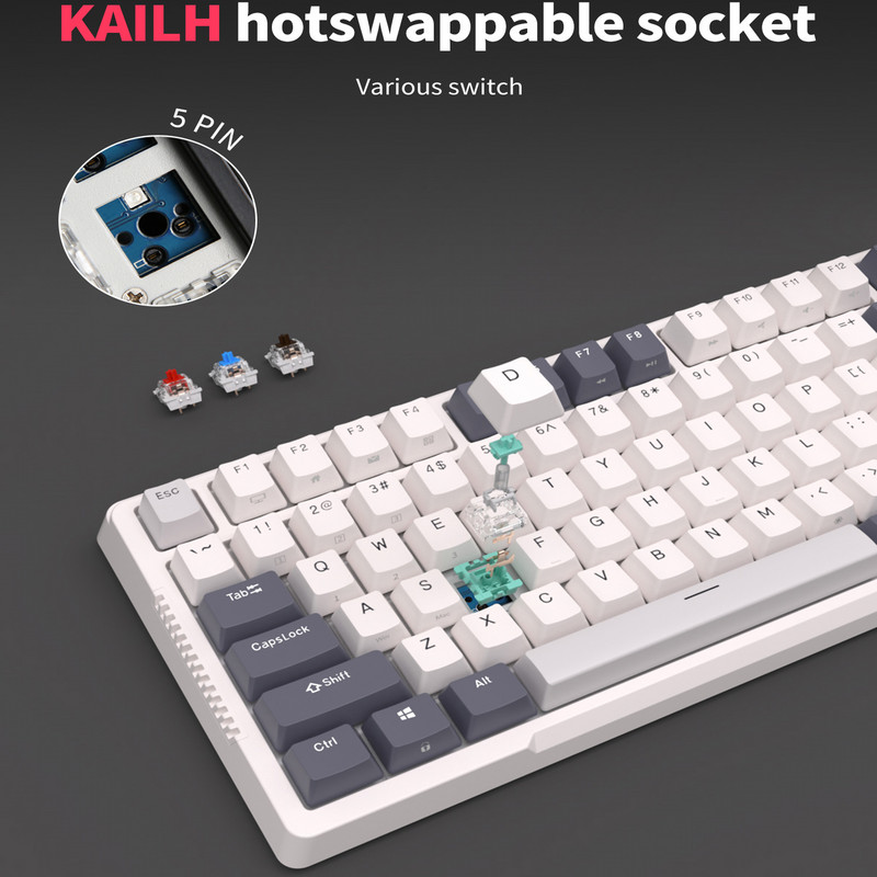 RK H81 Royal Kludge Gasket Struktūra Trīsrežīmu mehāniskā tastatūra 81 taustiņš 80% RGB aizmugurgaismojums 2.4G bezvadu Bluetooth Gamer tastatūra