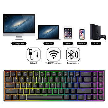 RK ROYAL KLUDGE RK71 Механична клавиатура 70% 71 клавиша RGB Компактна жична 2.4G безжична Bluetooth 5.0 игрална клавиатура за настолен компютър