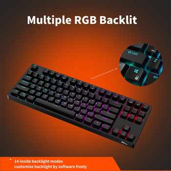 RK Royal Kludge RK87 Безжична RGB подсветка Механична игрална клавиатура 87 клавиша TKL Компактен офисен компютър тип Writer 2.4G Bluetooth