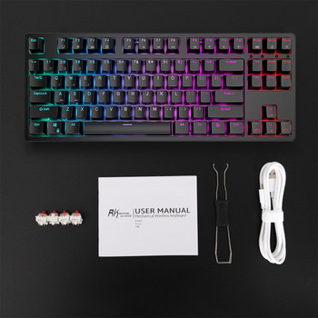 RK Royal Kludge RK87 Безжична RGB подсветка Механична игрална клавиатура 87 клавиша TKL Компактен офисен компютър тип Writer 2.4G Bluetooth