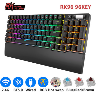 RK96 96 клавиша RGB безжична Bluetooth механична клавиатура с три режима BT5.0/2.4G/USB Геймърски клавиатури с възможност за гореща смяна за настолен таблет