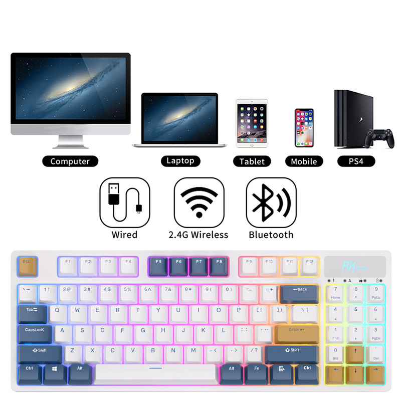 RK89 89 klávesov RGB bezdrôtová Bluetooth mechanická klávesnica Tri-Mode BT5.0/2.4G/USB Hot Swappable herná klávesnica pre tablety a stolné počítače