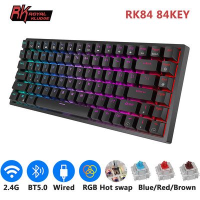 RK84 Royal Kludge Bluetooth Tri-Mode 2.4G Wireless 84 taste Tastatură mecanică pentru jocuri RGB interschimbabilă la cald pentru Win/Mac Office Gamer