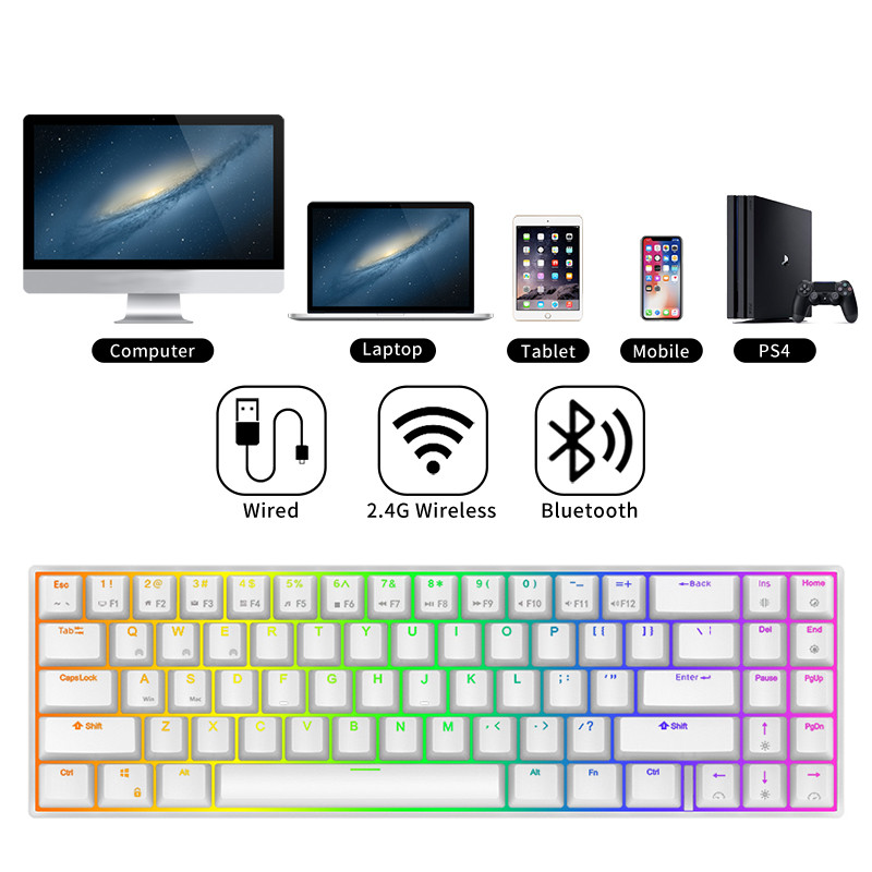 RK71 71 tipka 70% RGB Tri-Mode mehanička tipkovnica 2.4G bežična Bluetooth 5.0 žična igračka tipkovnica s mogućnošću vruće izmjene ROYAL KLUDGE