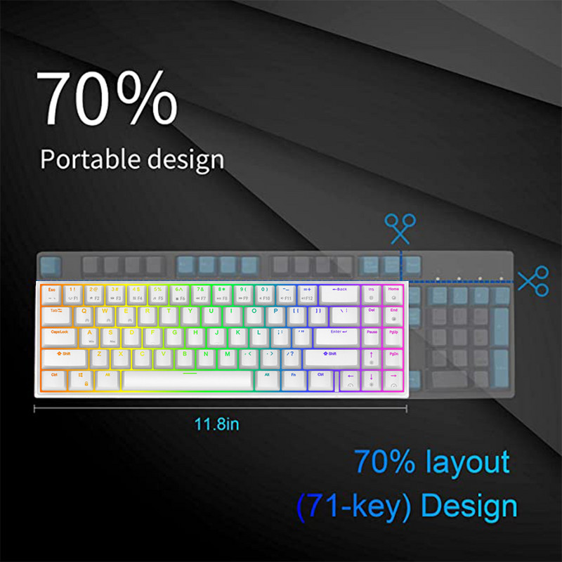 RK71 71 tipka 70% RGB Tri-Mode mehanička tipkovnica 2.4G bežična Bluetooth 5.0 žična igračka tipkovnica s mogućnošću vruće izmjene ROYAL KLUDGE