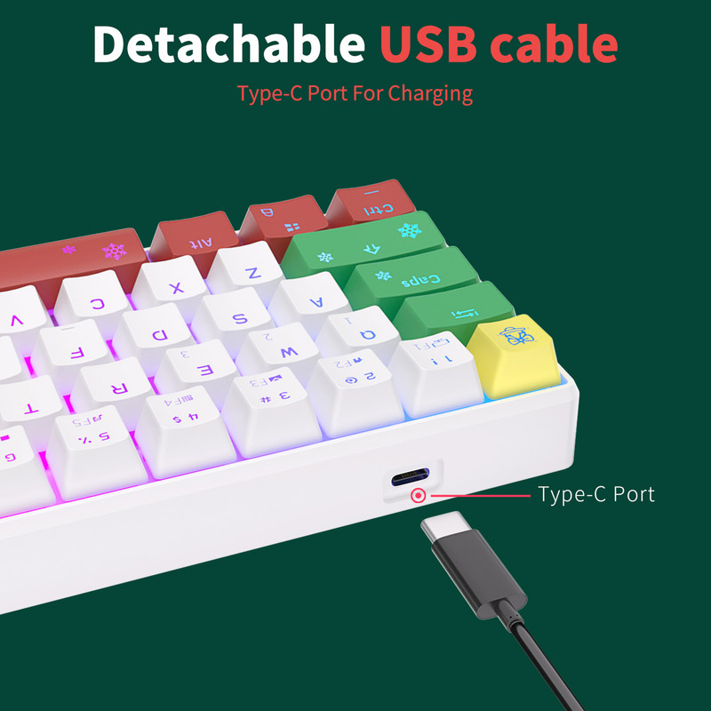 Cadou de Crăciun Royal Kludge RK61 Tastatură mecanică Tri-Mode 2.4G Wireless Bluetooth RGB Tastaturi pentru jucători, interschimbabile la cald, 61 de taste