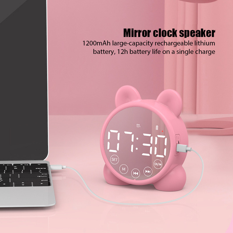 Difuzor Bluetooth fără fir Cutie de sunet cu oglindă Ceas cu alarmă de birou Subwoofer Player muzical Card TF Mini boxă pentru difuzoare pentru toate telefoanele