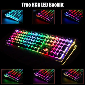 RK ROYAL KLUDGE S108 Механична клавиатура 108 клавиша Кабелна RGB подсветка Пишеща машина Ретро геймърска клавиатура със сгъваема опора за китката