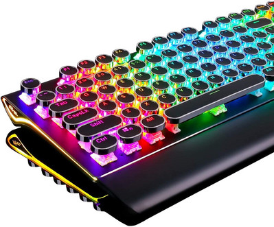 RK ROYAL KLUDGE S108 Mehanička tipkovnica sa 108 tipki Žičana RGB pozadinsko osvjetljena tipkovnica za pisaći stroj Retro igračka tipkovnica sa sklopivim naslonom za zglob