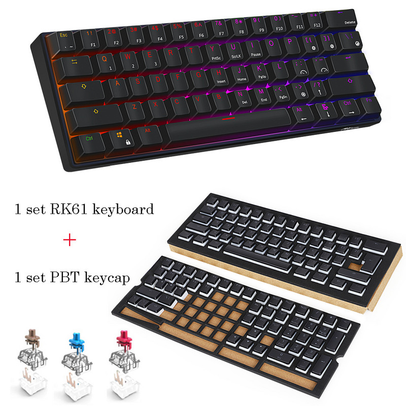 61 taustiņu kompakta bezvadu divrežīmu mehāniskā spēļu tastatūra ar RGB karstā laikā maināmu Bluetooth 5.0 C tipa USB Royal Kludge RK61