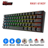 ROYAL KLUDGE RK61 Bluetooth bezvadu mehāniskā tastatūra 60% RGB divrežīmu BT5.0/USB-C 61 taustiņu mini, karsti maināma spēļu tastatūra