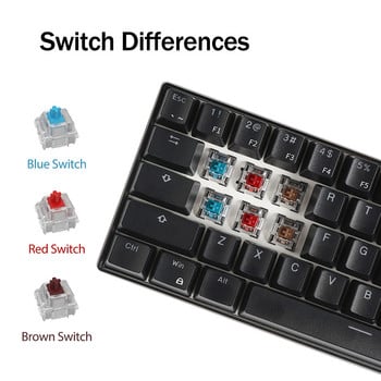 ROYAL KLUDGE RK61 Bluetooth безжична механична клавиатура 60% RGB двоен режим BT5.0/USB-C 61 клавиша Мини геймърска клавиатура с възможност за гореща смяна