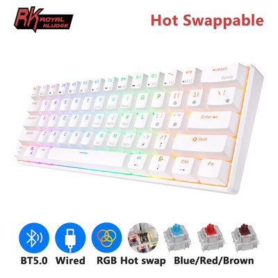 ROYAL KLUDGE RK61 Bluetooth bezvadu mehāniskā tastatūra 60% RGB divrežīmu BT5.0/USB-C 61 taustiņu mini, karsti maināma spēļu tastatūra