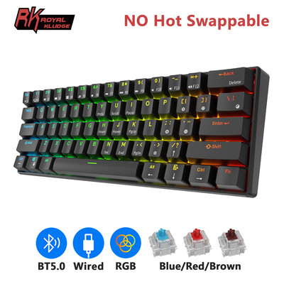 ROYAL KLUDGE RK61 Bluetooth bezvadu mehāniskā tastatūra 60% RGB divrežīmu BT5.0/USB-C 61 taustiņu mini, karsti maināma spēļu tastatūra