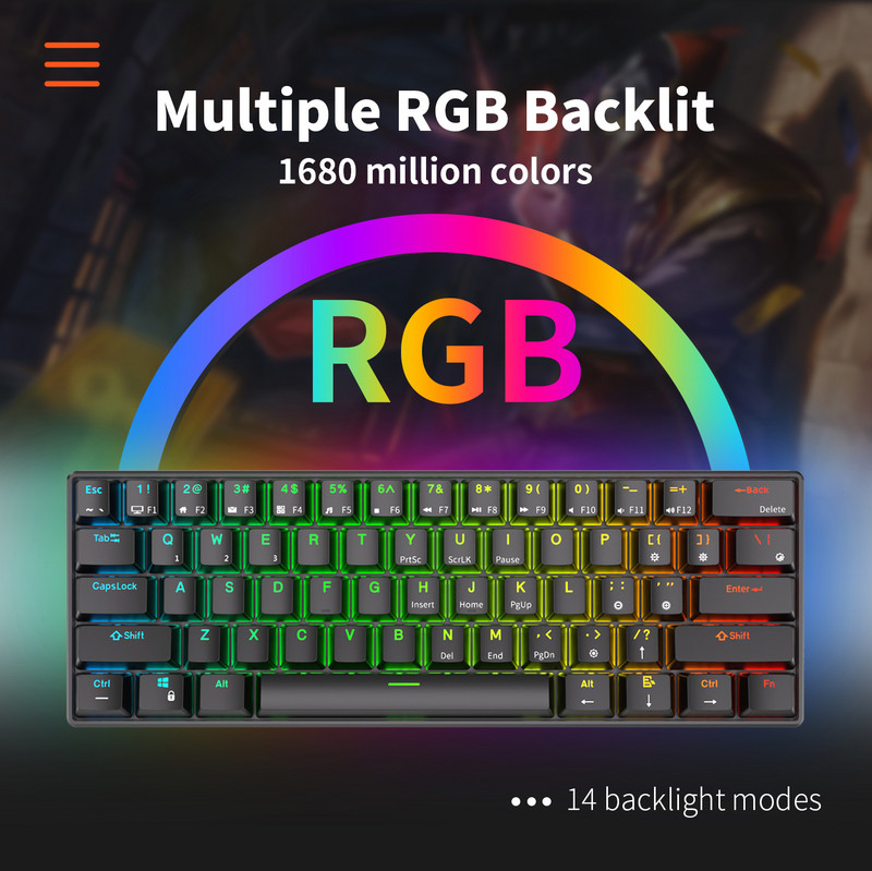ROYAL KLUDGE RK61 Bluetooth bezvadu mehāniskā tastatūra 60% RGB divrežīmu BT5.0/USB-C 61 taustiņu mini, karsti maināma spēļu tastatūra