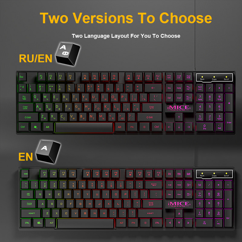 Vadu spēļu tastatūra Mehāniskā sajūta Aizmugurgaismota tastatūra RGB krievu tastatūras USB 104 tastatūras Datoru datoru spēļu tastatūras