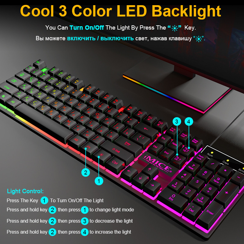Vadu spēļu tastatūra Mehāniskā sajūta Aizmugurgaismota tastatūra RGB krievu tastatūras USB 104 tastatūras Datoru datoru spēļu tastatūras