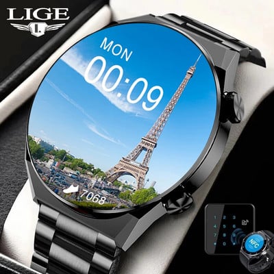 LIGE AMOLED 454*454 Οθόνη New Men Smart Watch Sports NFC Access Control Smartwatch Bluetooth Call Clock Αδιάβροχο για άνδρες 2023