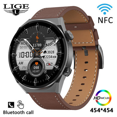 LIGE AMOLED 454*454 Οθόνη New Men Smart Watch Sports NFC Access Control Smartwatch Bluetooth Call Clock Αδιάβροχο για άνδρες 2023