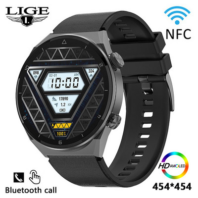 LIGE AMOLED 454*454 Οθόνη New Men Smart Watch Sports NFC Access Control Smartwatch Bluetooth Call Clock Αδιάβροχο για άνδρες 2023