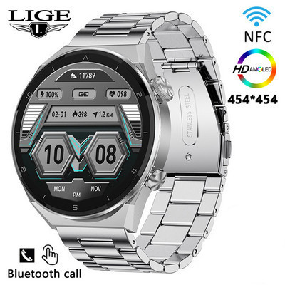 LIGE AMOLED 454*454 Οθόνη New Men Smart Watch Sports NFC Access Control Smartwatch Bluetooth Call Clock Αδιάβροχο για άνδρες 2023