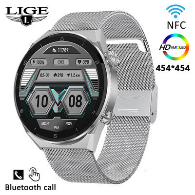 LIGE AMOLED 454*454 Οθόνη New Men Smart Watch Sports NFC Access Control Smartwatch Bluetooth Call Clock Αδιάβροχο για άνδρες 2023
