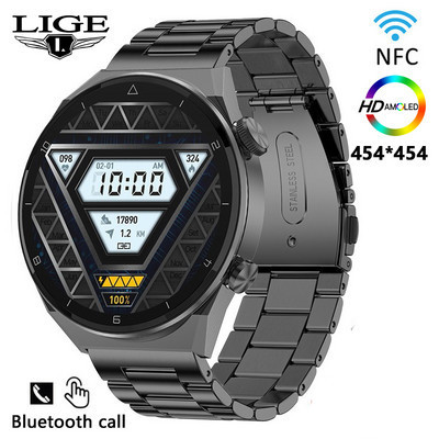 LIGE AMOLED 454*454 Οθόνη New Men Smart Watch Sports NFC Access Control Smartwatch Bluetooth Call Clock Αδιάβροχο για άνδρες 2023