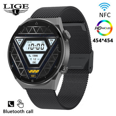 LIGE AMOLED 454*454 Οθόνη New Men Smart Watch Sports NFC Access Control Smartwatch Bluetooth Call Clock Αδιάβροχο για άνδρες 2023